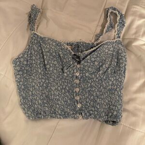 blue and white crop top cinched